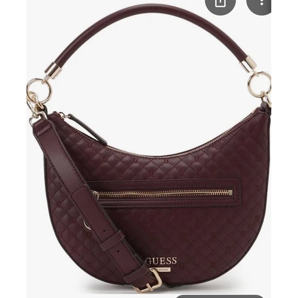 Guess Monica Mini Top Zip‎ Hobo Bag Purse Deep Burgundy Quilted Pocketbook - Picture 1 of 10